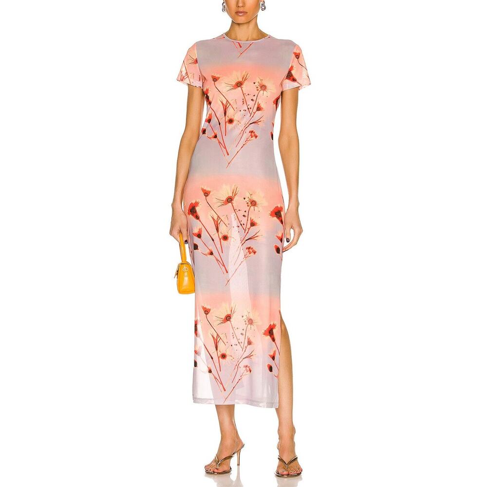 Miaou Billie Sheer Floral Mesh Midi Dress XS